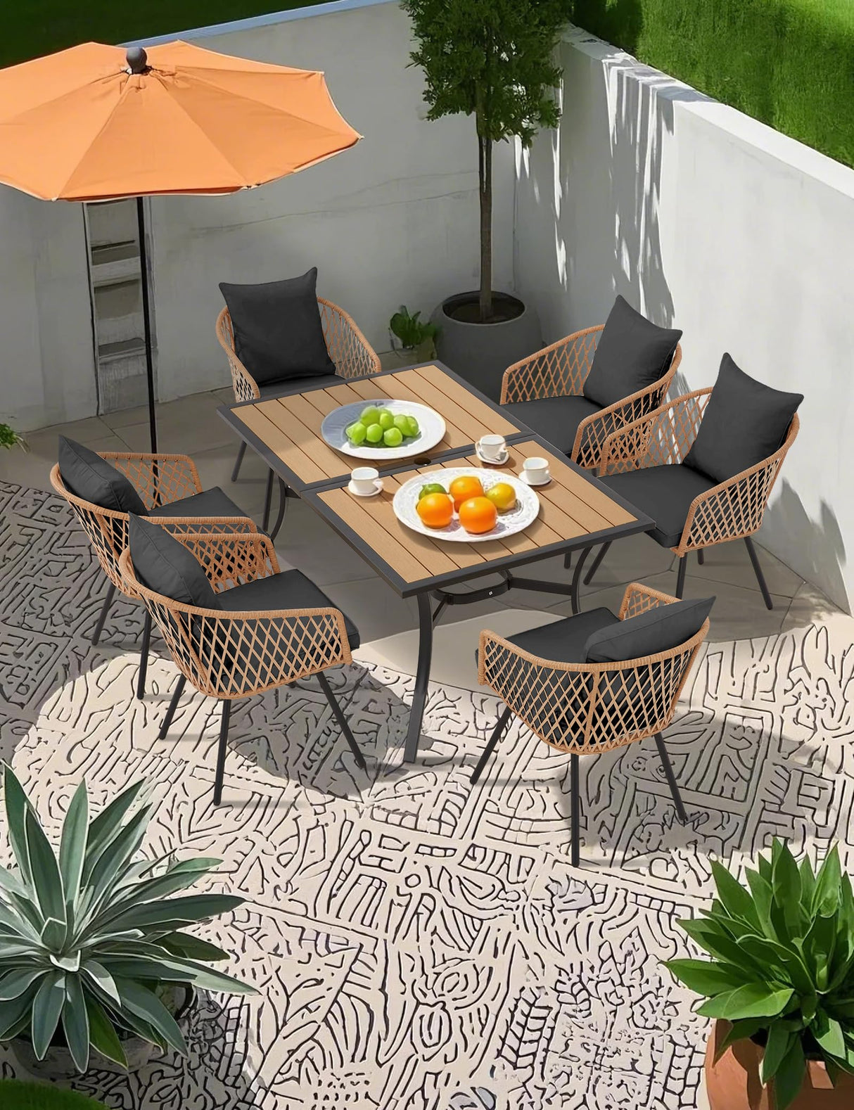 7-Piece Outdoor Patio Dining Set for 6,Wicker Rattan Outdoor Furniture Set