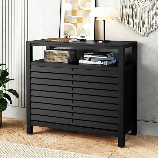 Sideboard Buffet Cabinet with 4 Doors&Shelves, Accent Storage Cabinet with Decorative