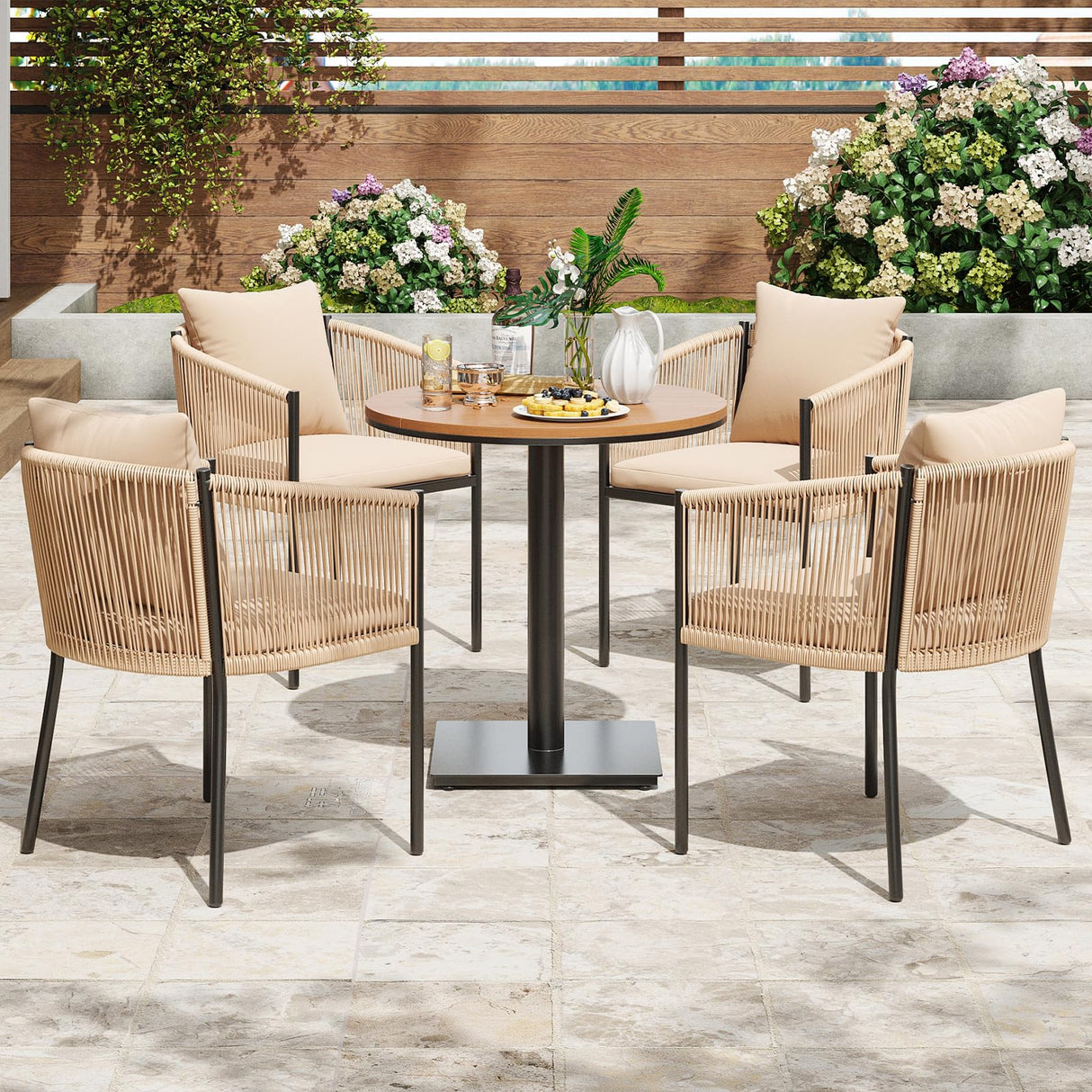 5 Pieces Outdoor Dining Set for 4, Patio Table and Chairs Set 4 X Rattan Wicker Patio Chair