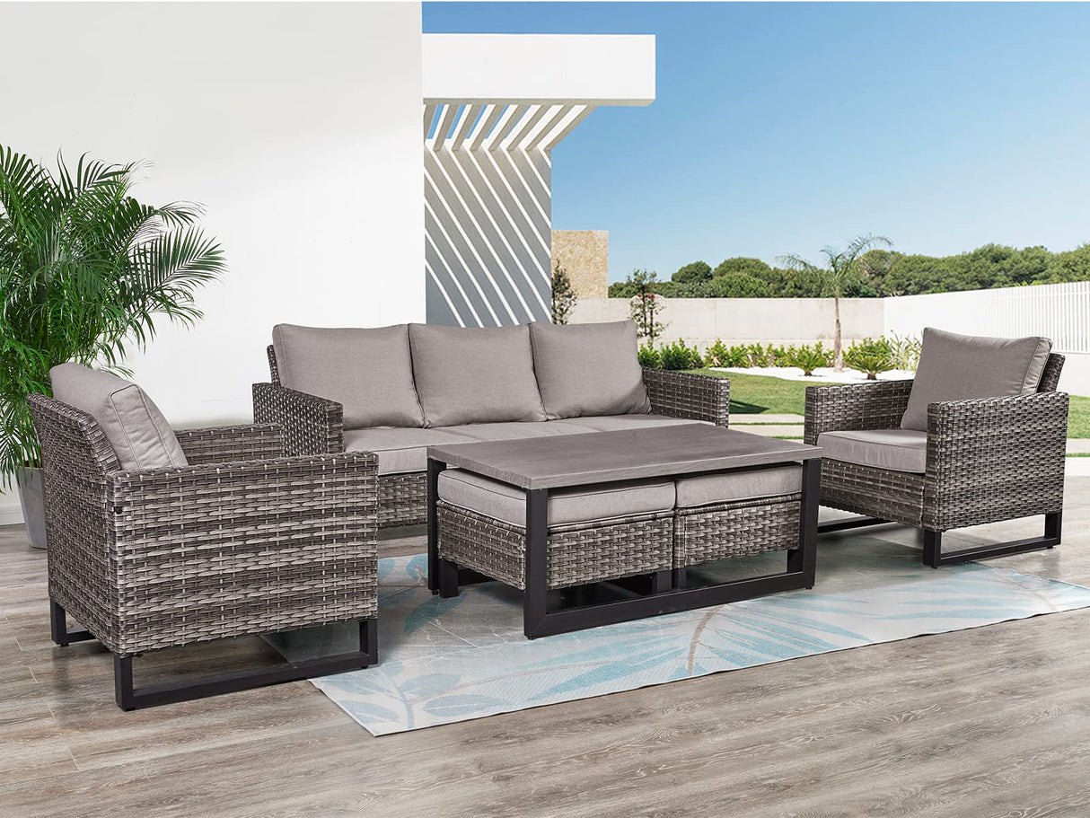 6 Piece Patio Furniture All Weater Wicker Outdoor Sectional Sofa,High Back Patio Chairs
