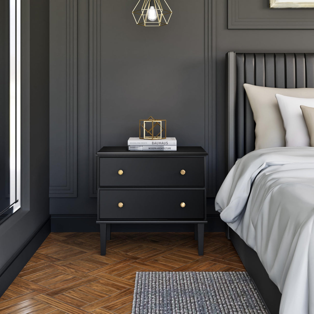 Nightstand Bedside Table, Black Nightstand