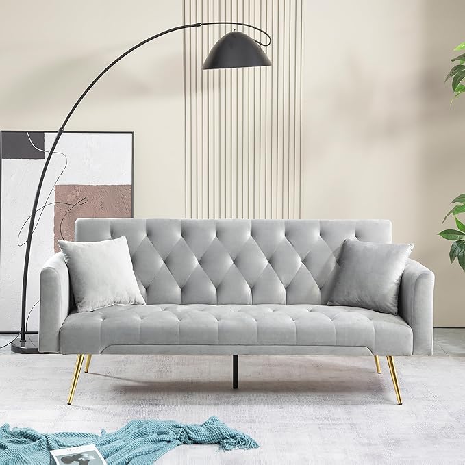 72" Modern Velvet Sofa Bed Futon,Convertible Folding Sleeper Bed Couches with 3 Adjustable Backrests