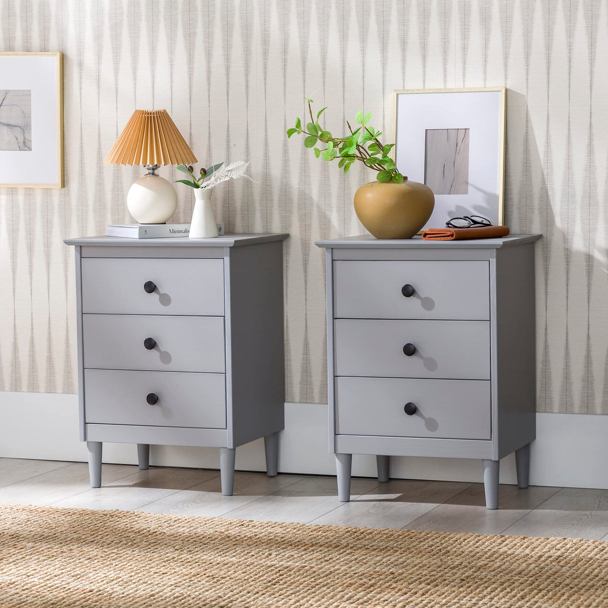 Myron Modern 3-Drawer Nightstands, Set of 2, Grey
