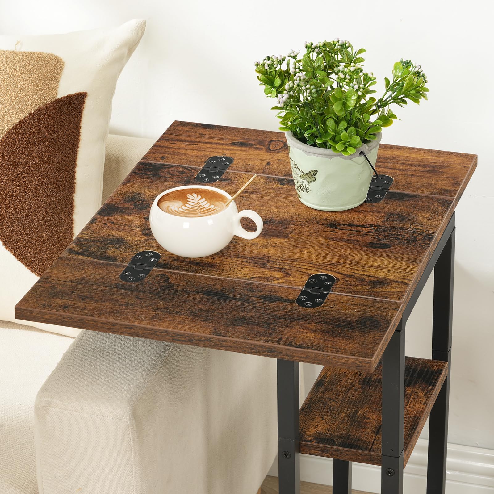 Foldable End Table, C Shaped Side Table with Storage Shelf, Small Snack Table Suitable