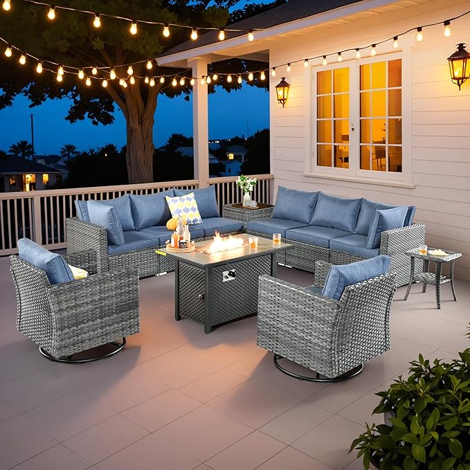 5 Pieces Patio Furniture Sets,Wicker Outdoor Sectional Sofa