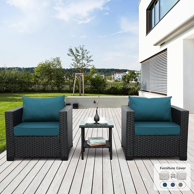 3 Piece Patio Set Patio Conversation Sets Outdoor Chairs and Glass Side Table