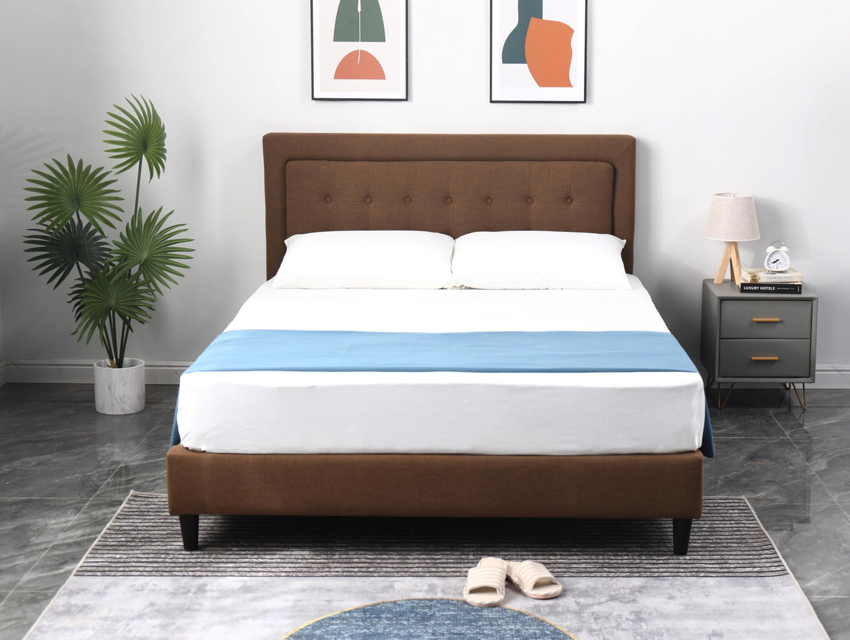 Bed Frame with Striped Button Tufted Headboard