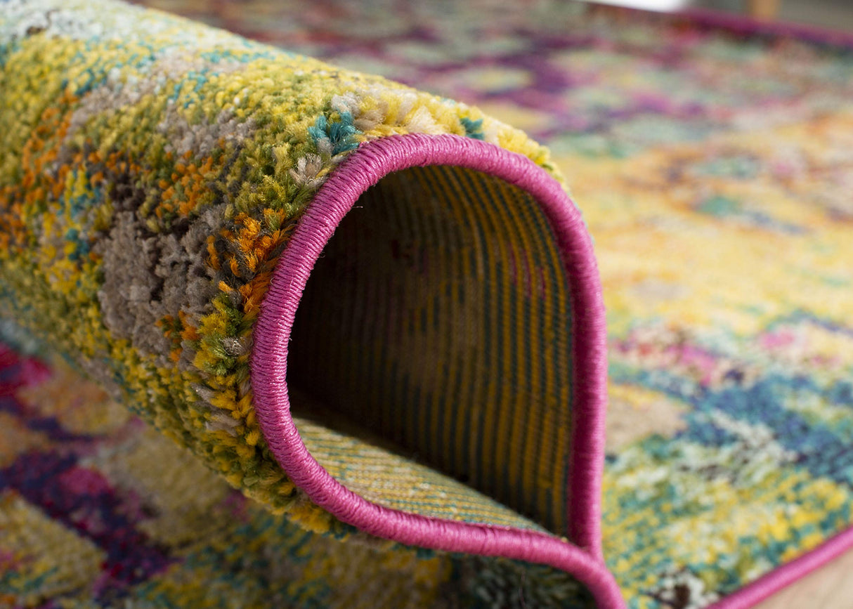 Monaco Collection Area Rug 10' x 14' - Pink Multi Boho Chic Abstract Watercolor Design