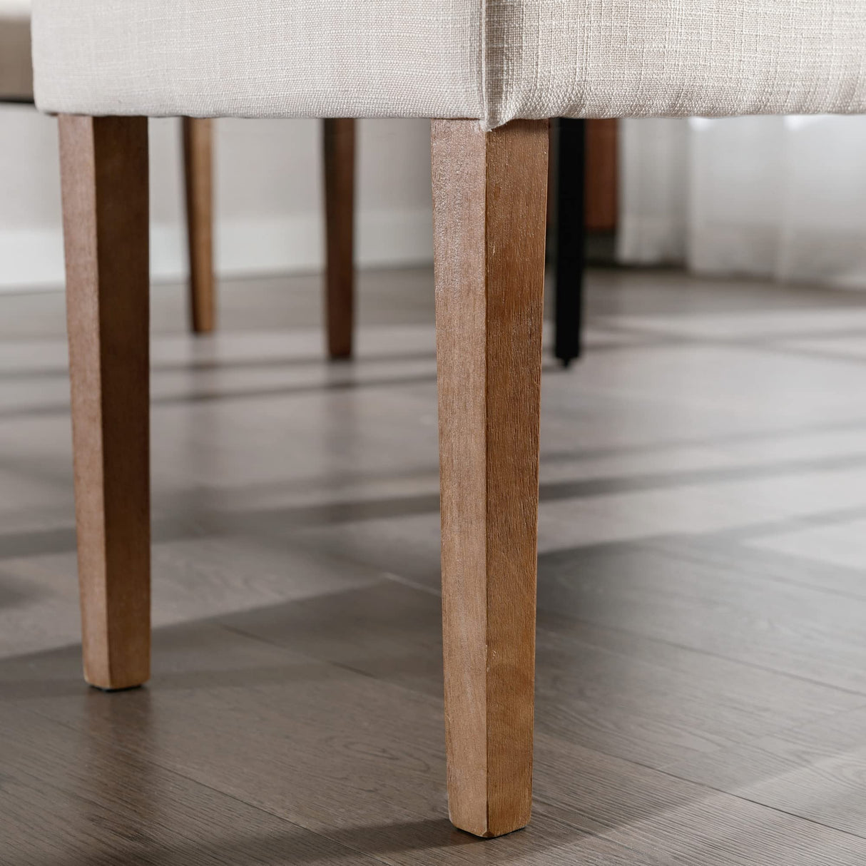 Farmhouse Linen Upholstered Dining Bench