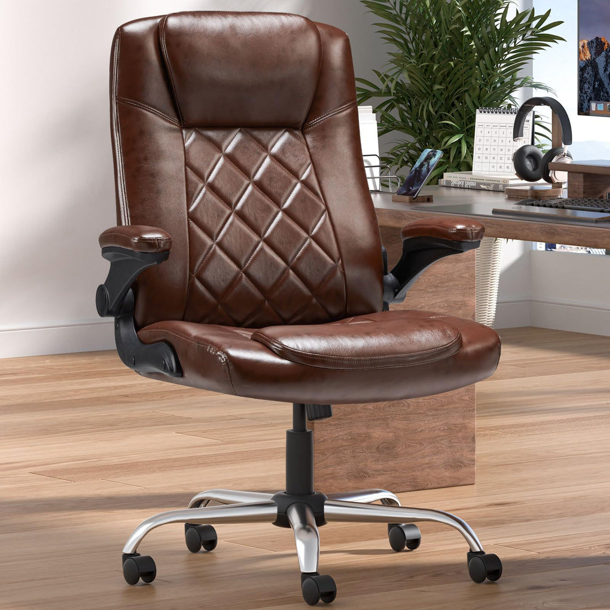 Executive Office Chair w/Flip-Up Arms Managerial Home Desk Chair w/Lumbar Support