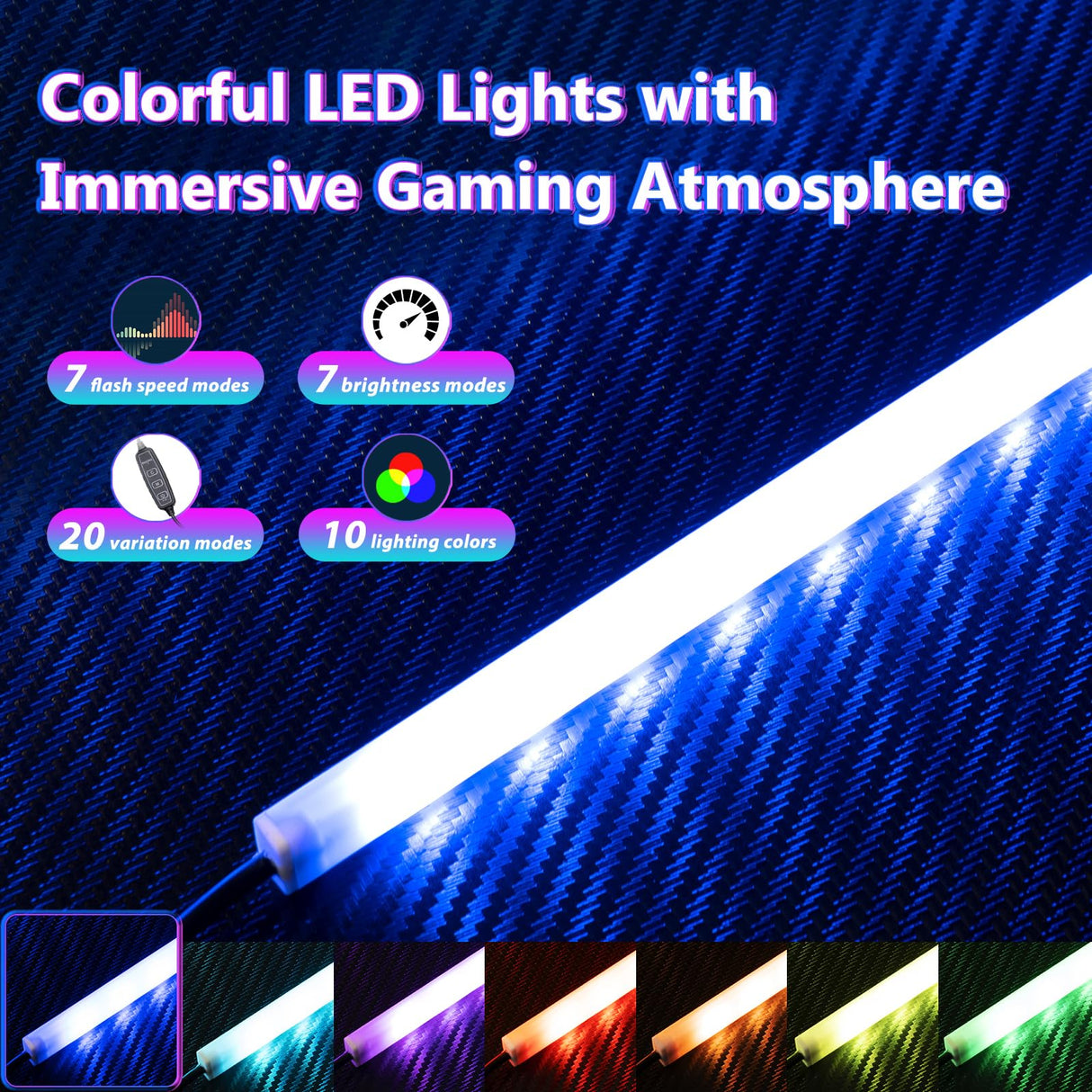 Gaming Desk with Power Outlet & LED Lights, Gaming Computer Desk 47inch with PC