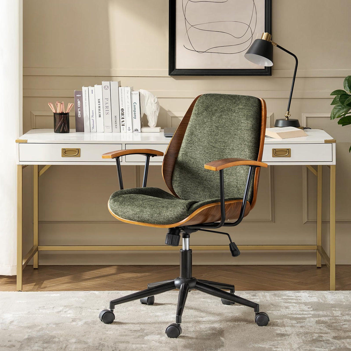 Modern Bentwood Office Chair - Ergonomic Swivel Desk Chair with Adjustable Height