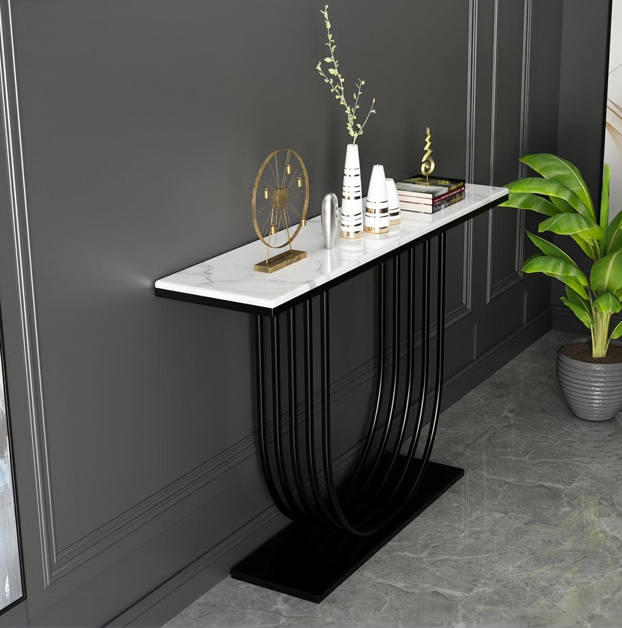 Console Table 35.4" High Marble Accent Table for Hall Nordic Marble Ultra Narrow