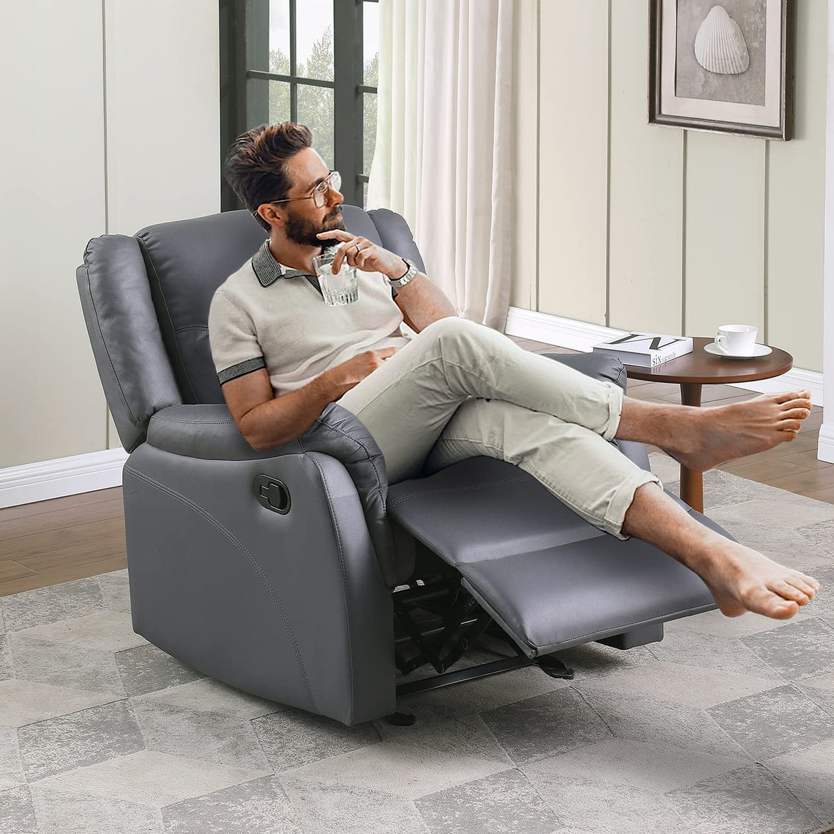 Sereno Glider Recliner Chair – Suede Fabric, Push-Button Recline