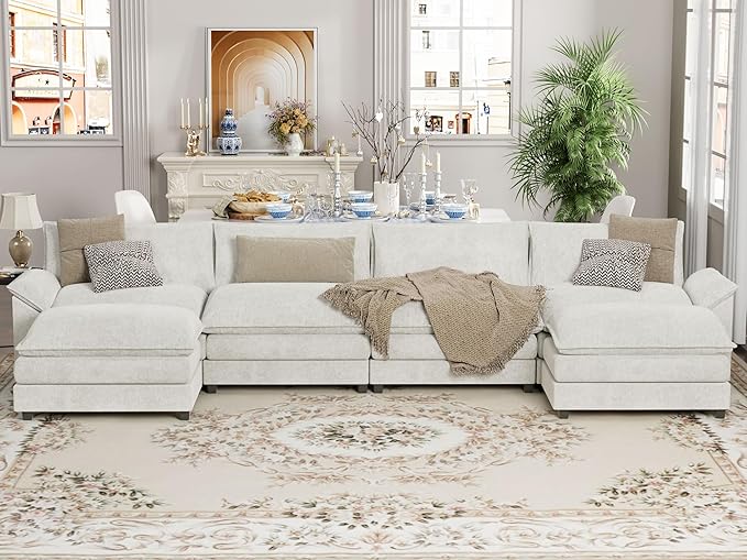 Sectional Modular Sofa U Shaped Chenille Fabric Couch