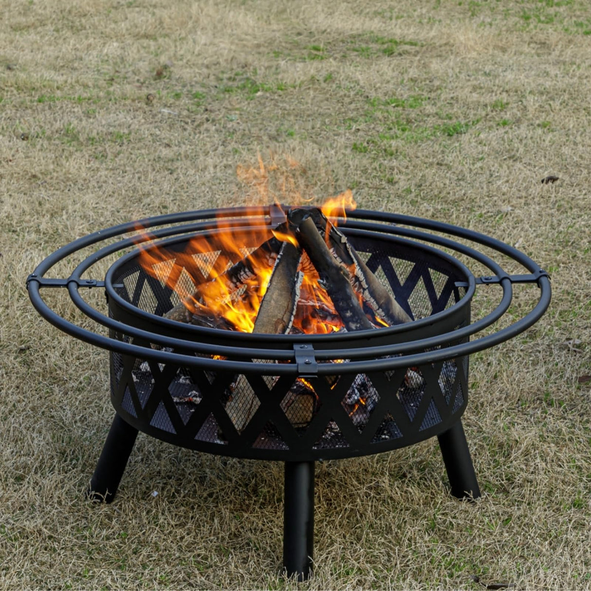 36 Inch Wood Burning Fire Pit with 2 Loops, Outdoor Fire Pit
