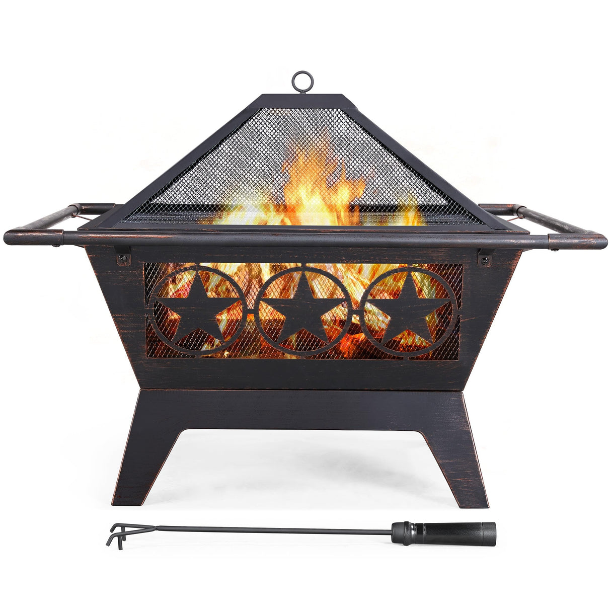 Fire Pit 32in Fire Pits for Outside Outdoor Fireplace Large Square Wood Burning
