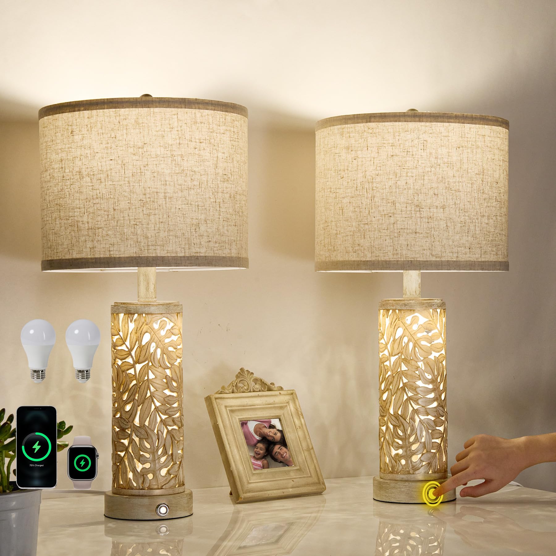 Farmhouse Table Lamps Set of 2 for Living Room Bedroom