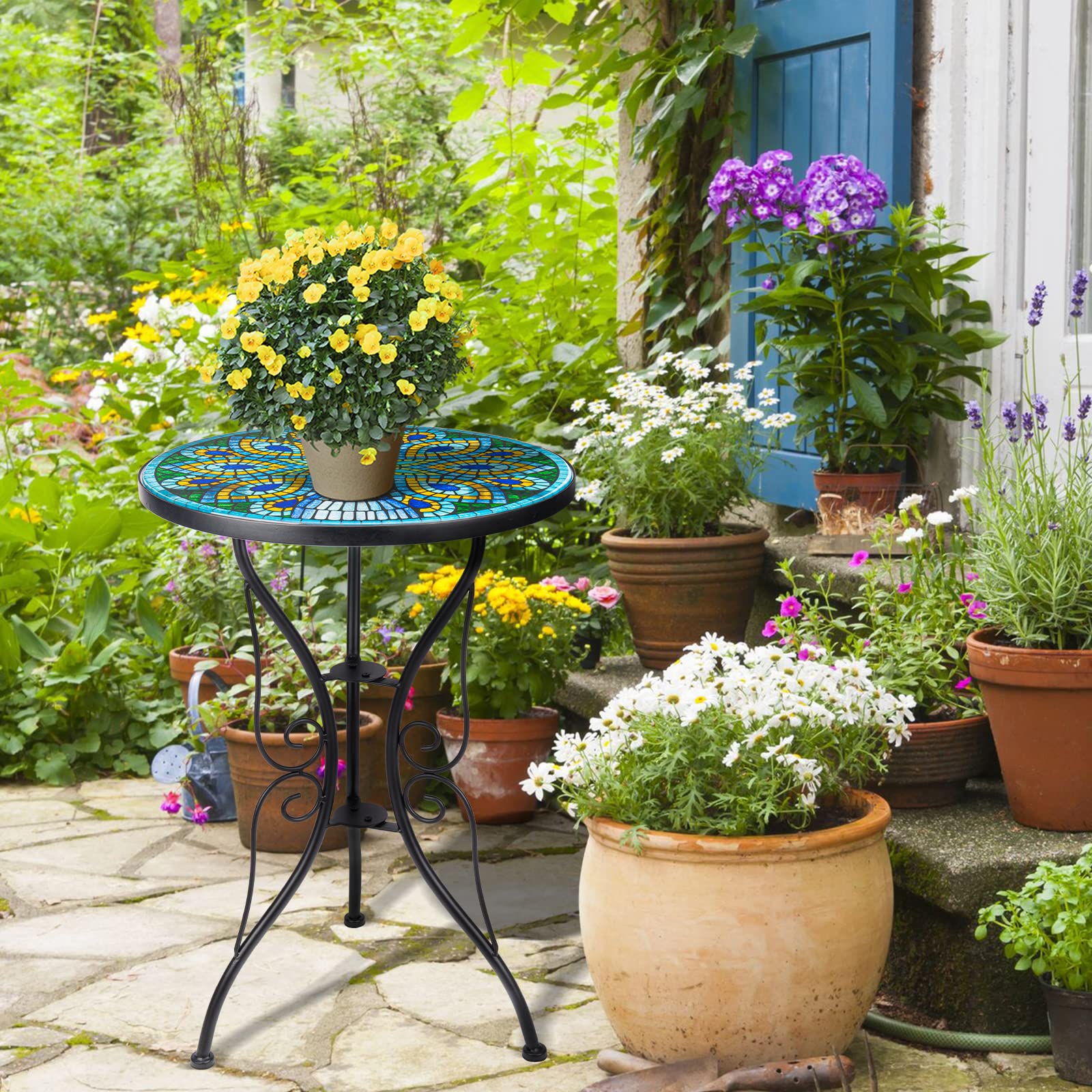 VCUTEKA Patio Side Table Outdoor Accent Table Bistro Coffee Table Plant End Table Small Porch Table Indoor Peacock - Bircata