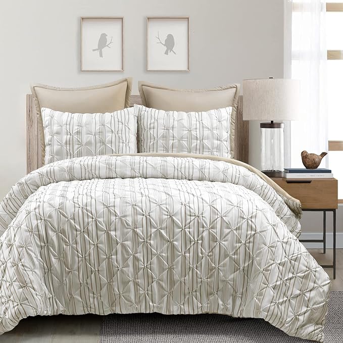 Ravello Pintuck Comforter Set - Luxe 5 Piece Textured Bedding Set - Traditional Glam