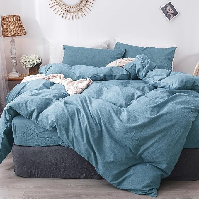 Bedding Duvet Cover Set 100% Washed Cotton Linen Like Textured Breathable Durable