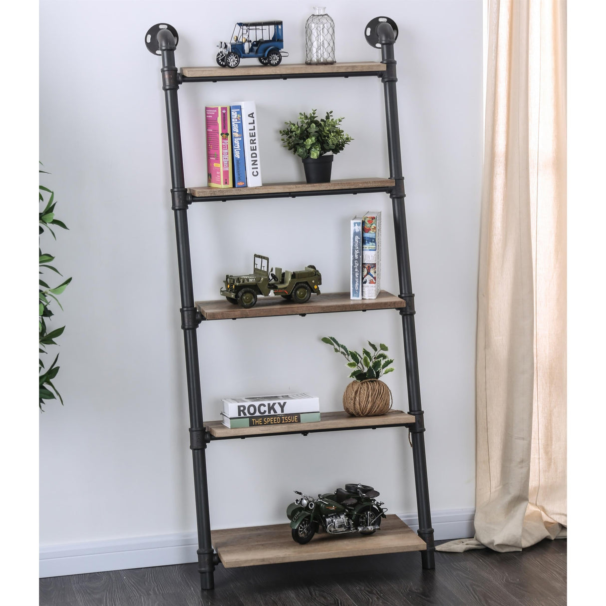 Binlatti Metal 5-Tier Ladder Display Shelf in Sand Black