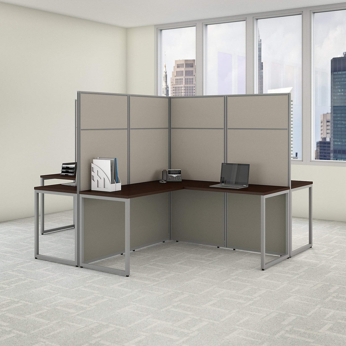 Furniture Easy Office 4 Person L Shaped Cubicle Desk Workstation with 66H Panels