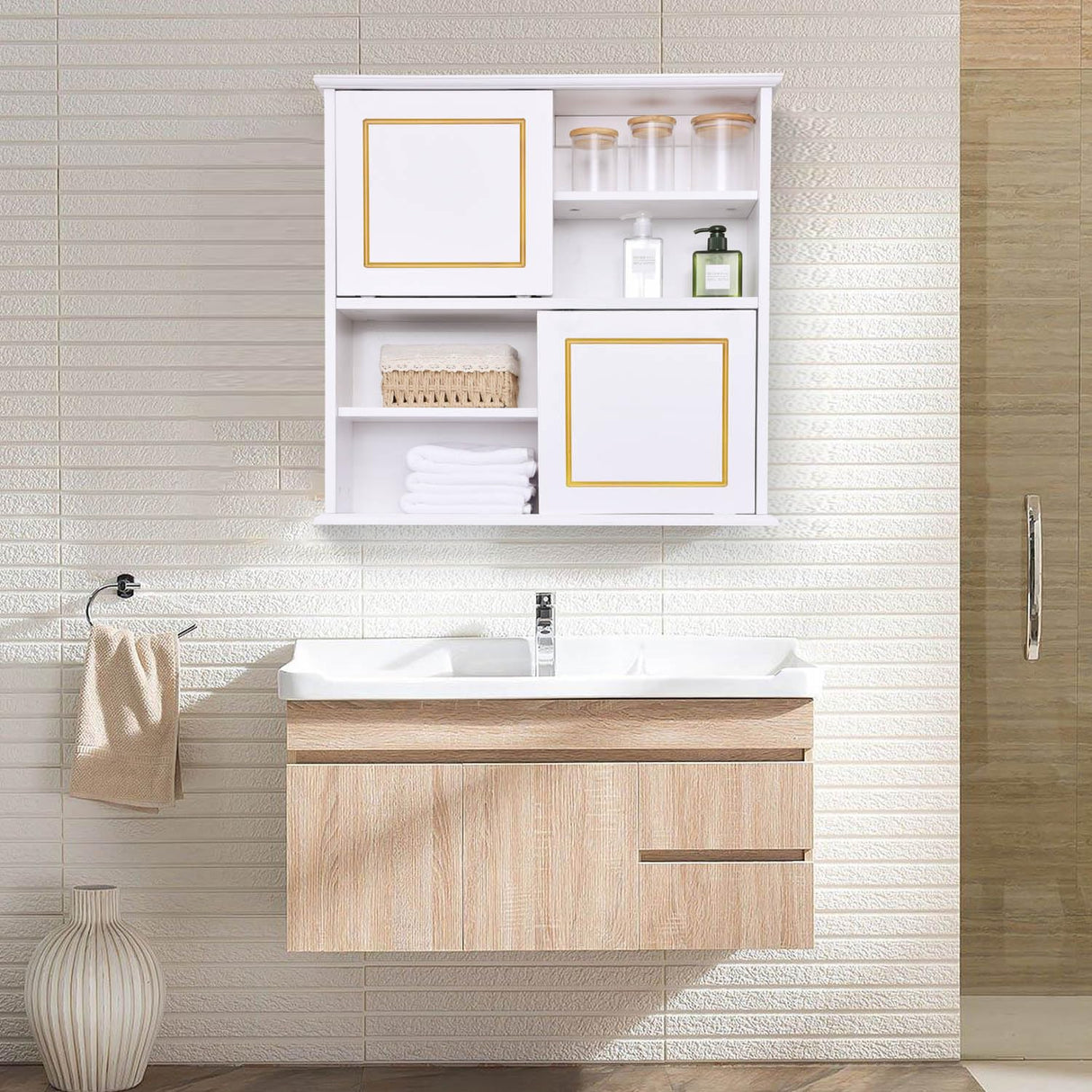 Wall Storage Cabinet, Bathroom Medicine Cabinets with Sliding Door