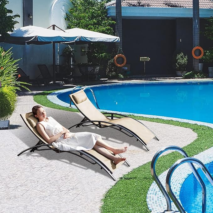 Lounge Chair Set of 2,Adjustable Chaise with Pillow,Lounge Chairs with 4 Adjustable