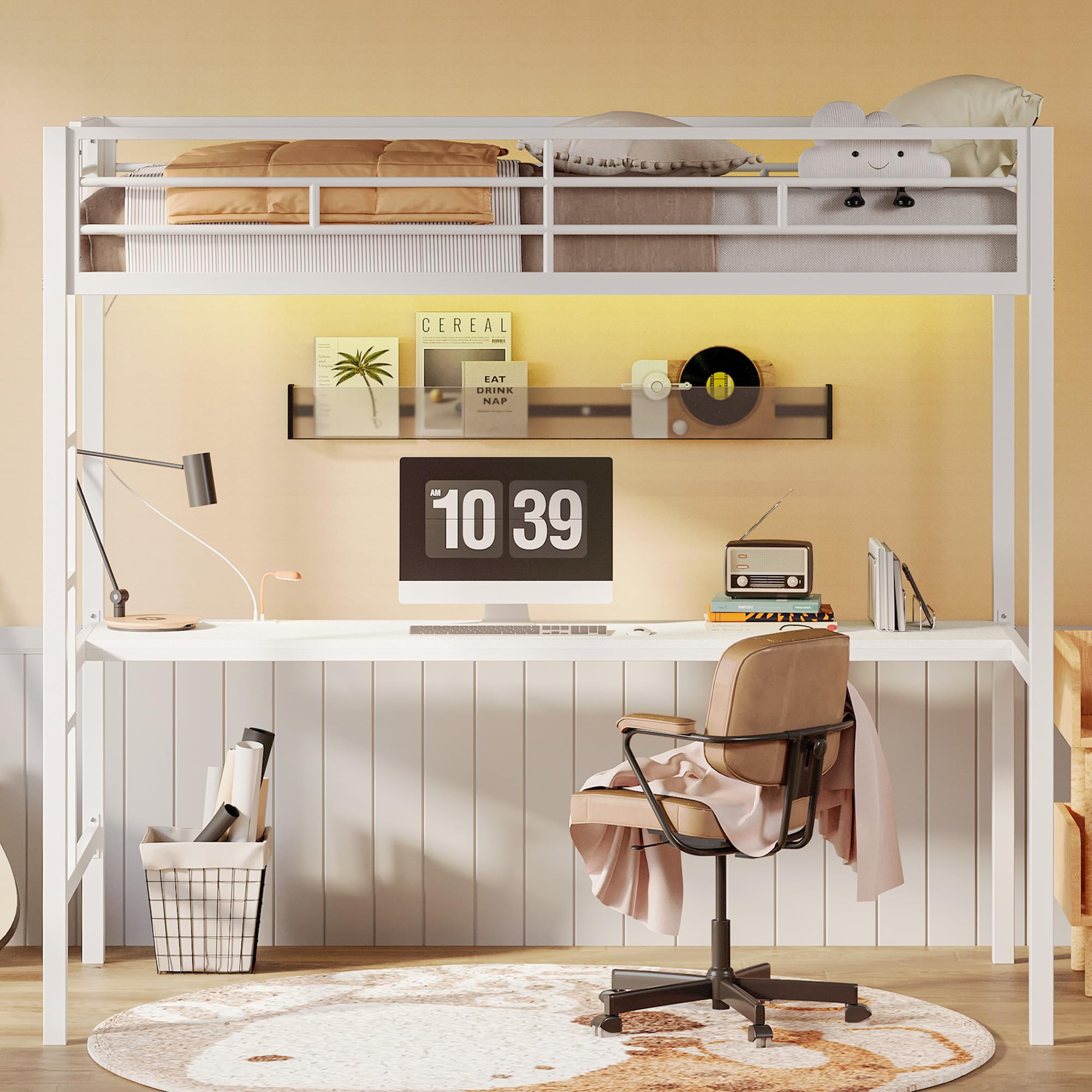 Loft Bed Twin Size with Desk, Metal Loft Bed Frame