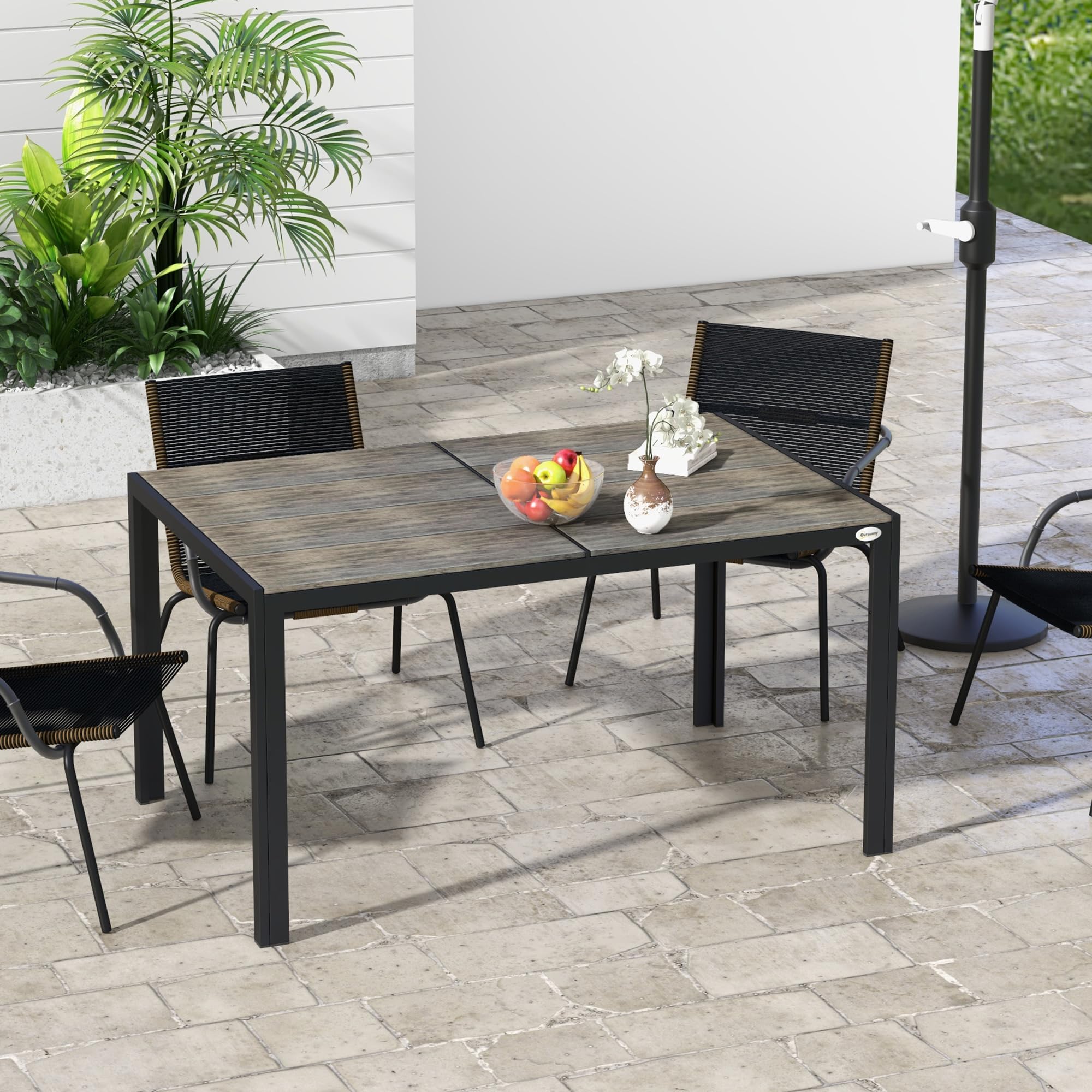 Outdoor Dining Table for 6 People, Aluminum Rectangular Patio Table