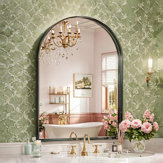 Arched Bathroom Mirror , Black Arched Mirror with Deep Frame for Bathroom
