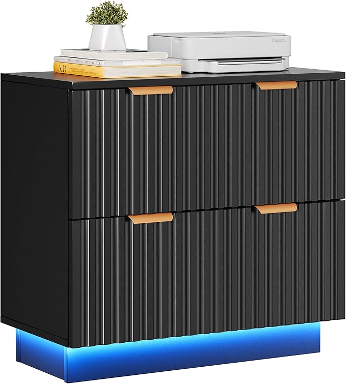 2 Drawer File Cabinet with Led Light, Modern Filing Cabinet