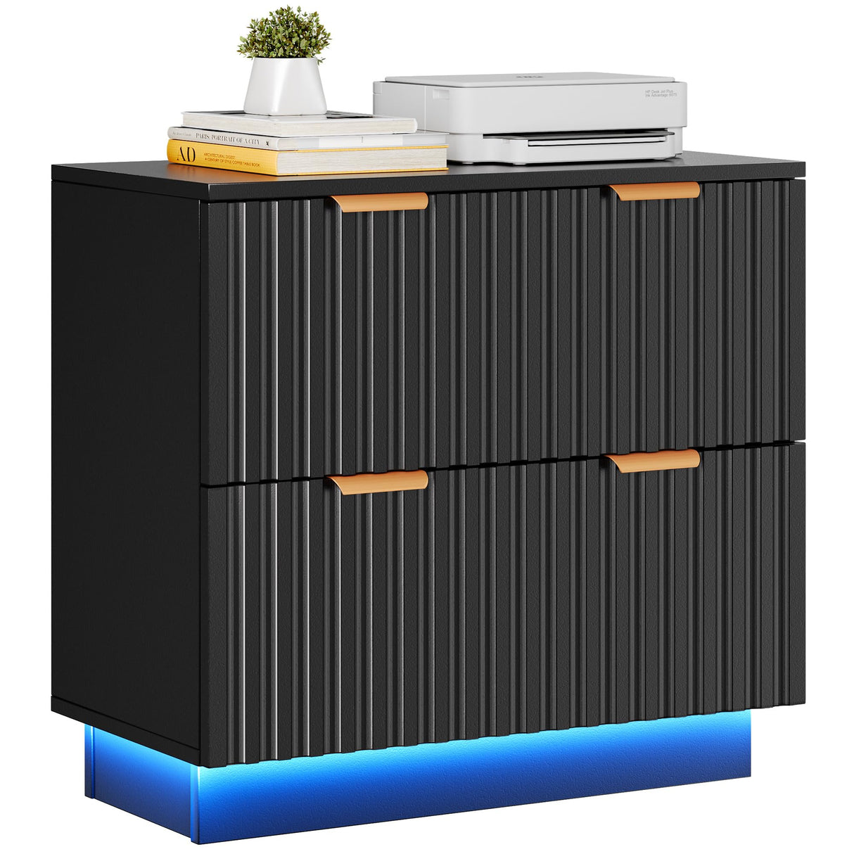 2 Drawer File Cabinet with Led Light, Modern Filing Cabinet