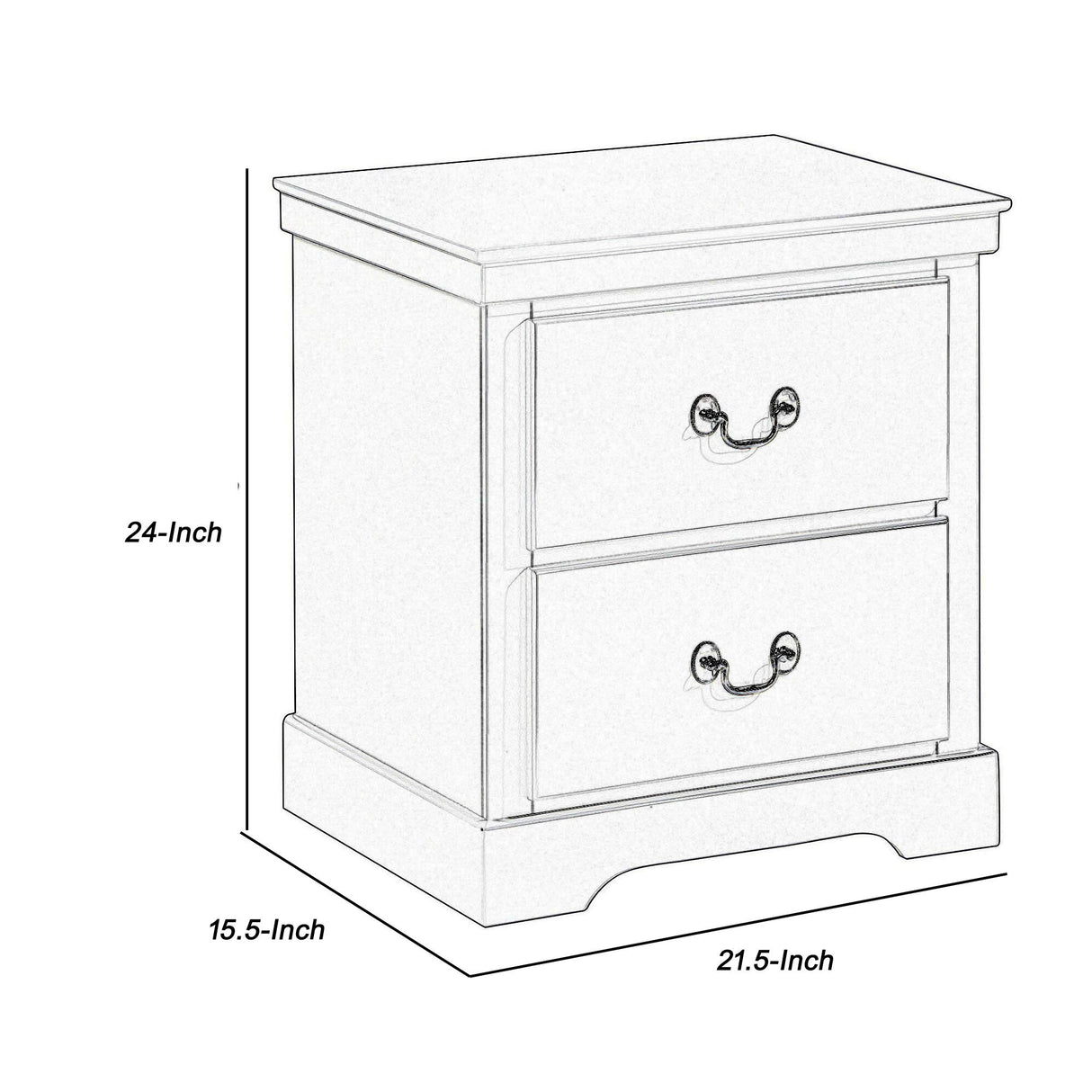 2 Drawer Wooden Nightstand with Metal Drop Handles and Bracket Feet, Gray