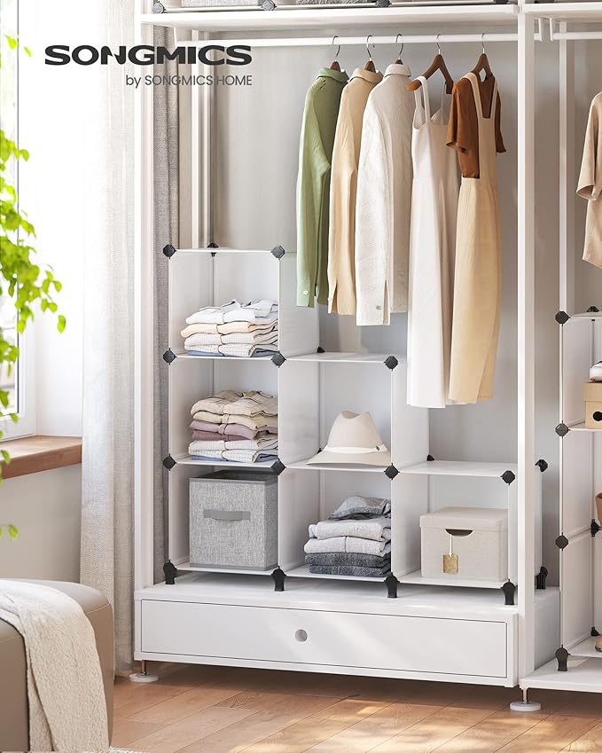 6 Cube Storage Organizer, DIY Closet Shelf, Plastic Clothes Organizer, Modular Bookcase, 11.8 x 11.8 x 11.8 Inch Cubes, with Feet and Rubber Mallet, Black ULPC06H