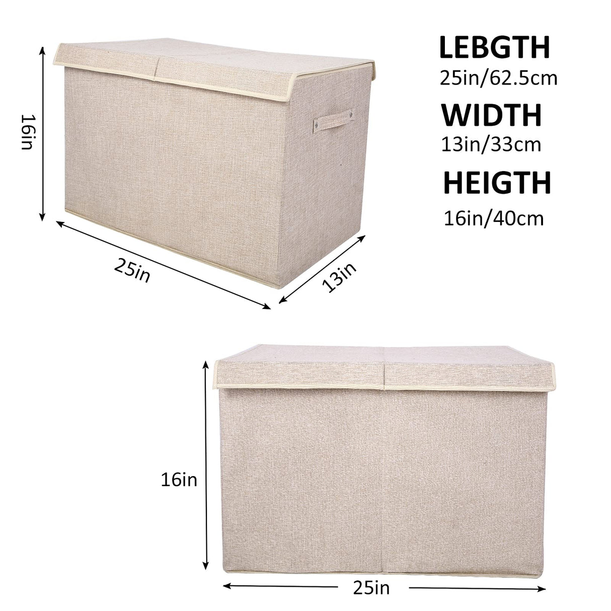 popoly Large Toy Box Chest Storage with Flip-Top Lid, Collapsible Kids Storage Boxes Container Bins for Toys, Playroom Organizers, 25"x13" x16"(Linen Beige)