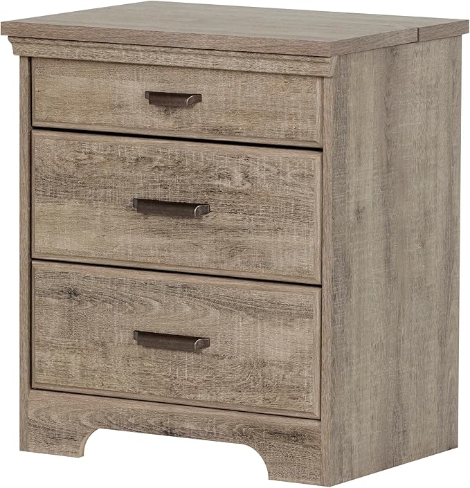 Versa Nightstand with 2 Drawers and Charging Station, Weathered Oak