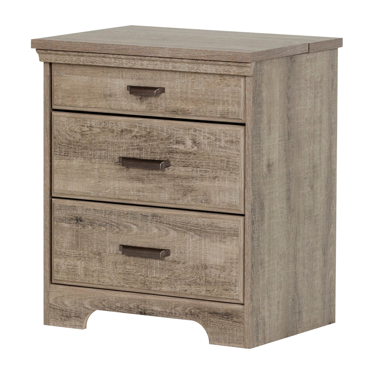 Versa Nightstand with 2 Drawers and Charging Station, Weathered Oak