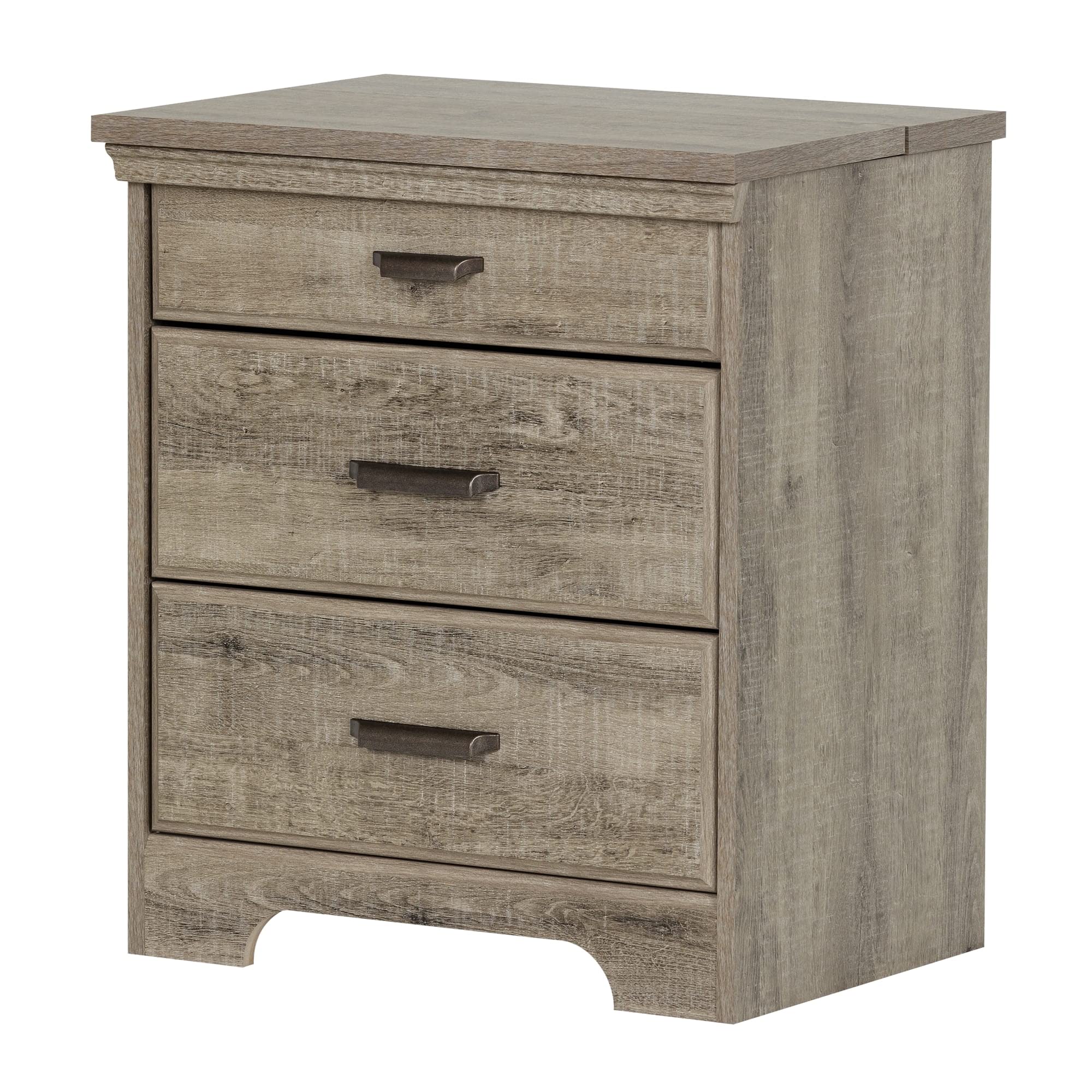 Versa Nightstand with 2 Drawers and Charging Station, Weathered Oak