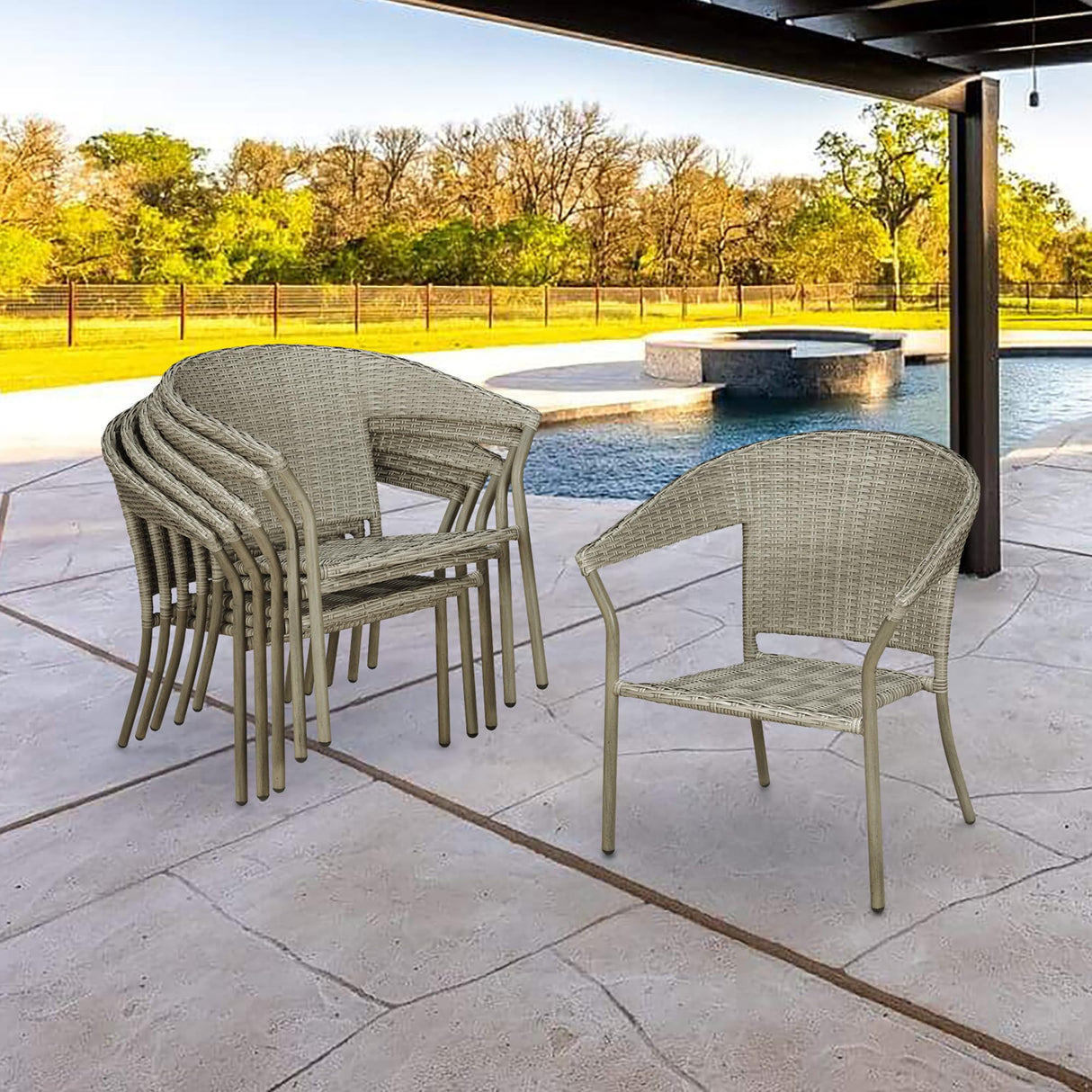 7-Piece Outdoor Patio Wicker Dining Set, Round Table with Umbrella Hole