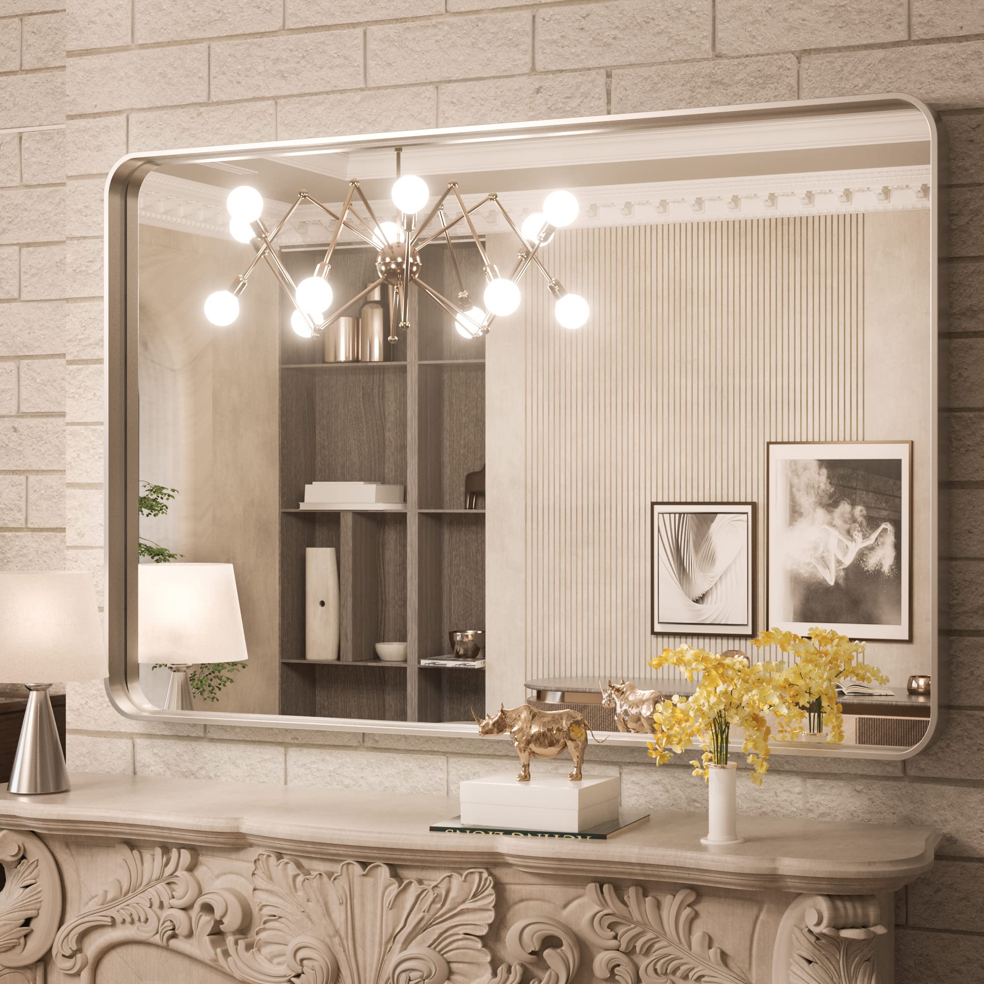 Brushed Silver Bathroom Mirror