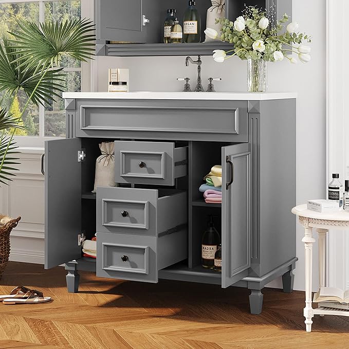 36" Bathroom Vanities with Single Sink, Modern Undermount Bathroom Sink Cabinet