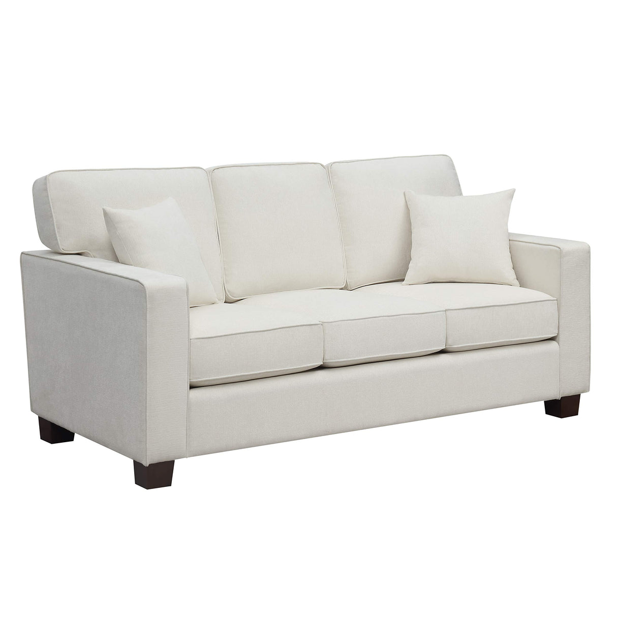 Furnishings Russell 3 Seater Sofa with 2 Pillows and Coffee Finished Legs, Ivory