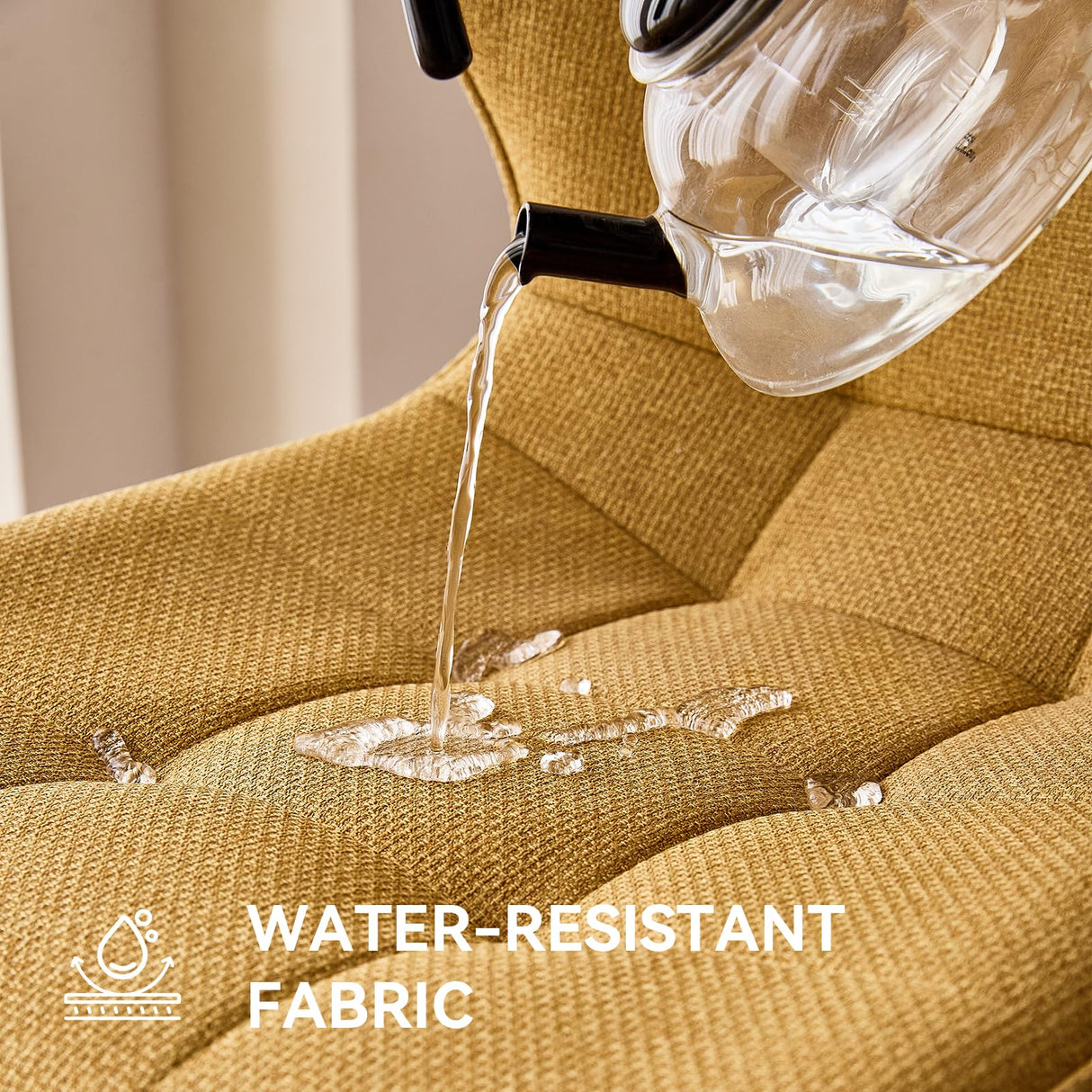 Modern Upholstered Dining Chairs Set of 4 - Water Resistant Fabric with Metal Legs