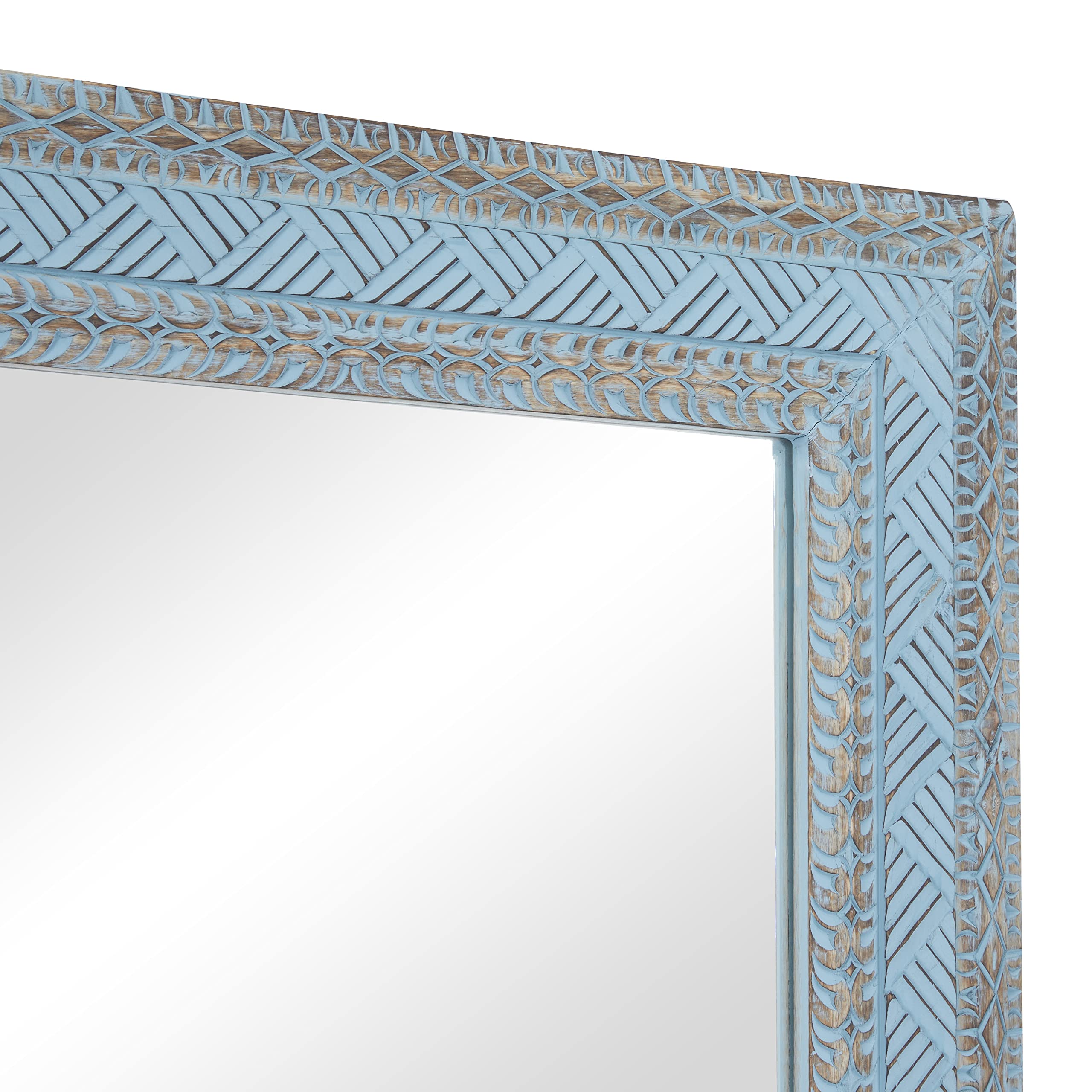 Mango Wood Tribal Carved Wall Mirror, 36" x 2" x 72"
