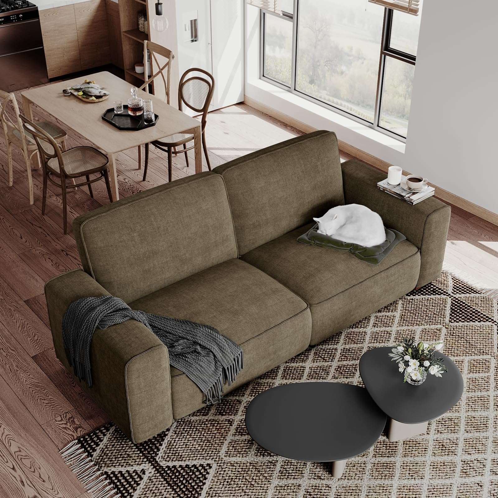 90 Inch Sofa, Chenille Sofa Couch with Deep Seat, Oversized 3 Seater Sofa