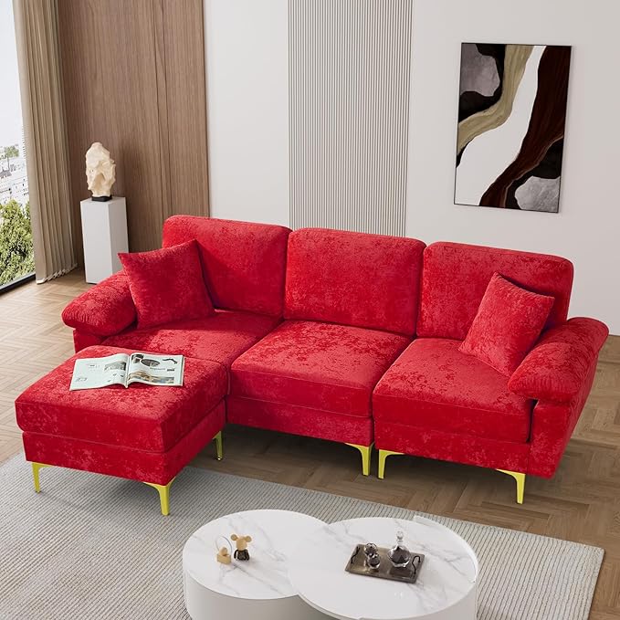 L Shaped Sectional Sofa Couch, 88.5" Comfy Upholstered Velvet 3 Seat Sofa Set