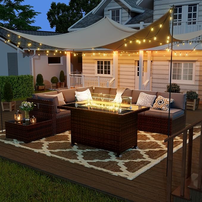 7 Pieces Patio Furniture Set, Outdoor Furniture Sectional Sofa Set with Slanted Back