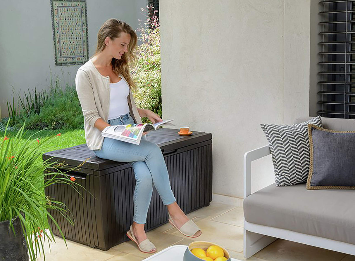 123 x 53.5 x 57 cm Springwood Outdoor Plastic Storage Box Garden Furniture - Brown